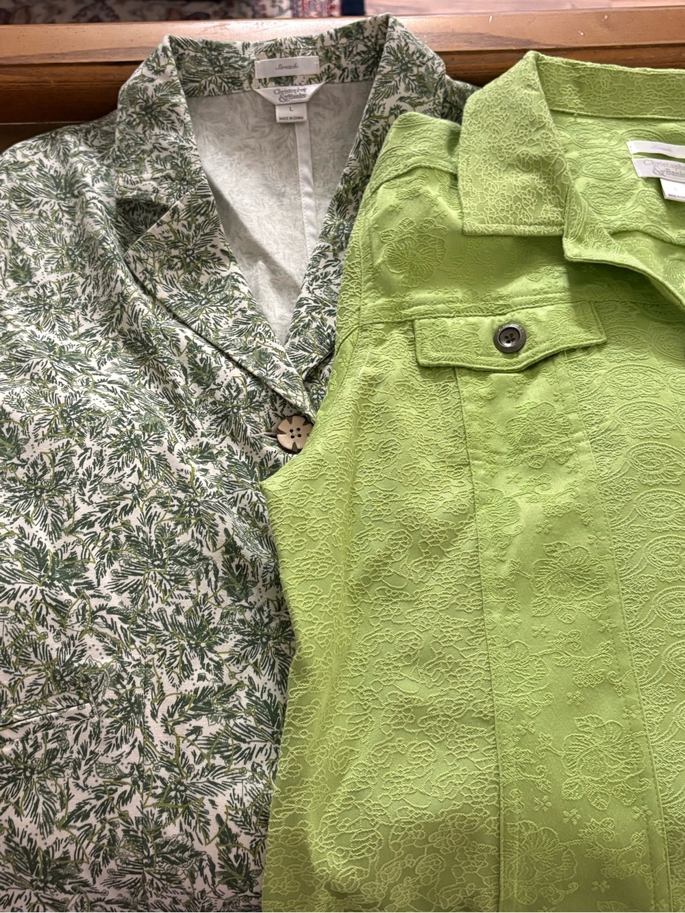 Lot of 2 Christopher & Banks Jackets Size L Large Green Palm Floral Textured